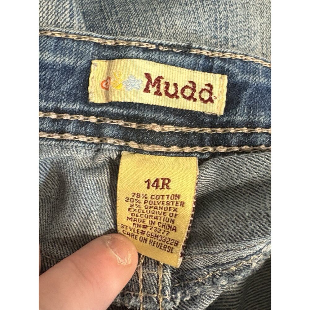 Vintage‎ Y2K Mudd Jeans Womens Size 14R Flare Leg low Rise Distressed Raw Denim - Picture 4 of 5